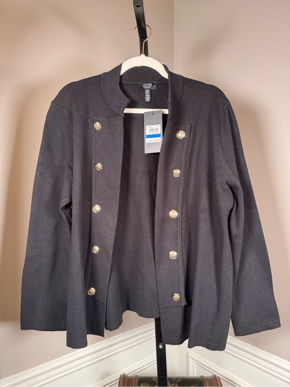 NWT Jones New York Signature XL Black Gold Button Sweater Jacket Cardigan - Picture 2 of 5